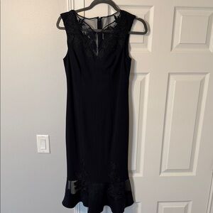 Aidan Mattox Black Sleeveless Lace-Detail Midi Dress